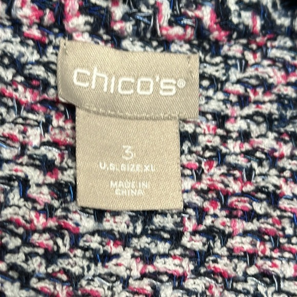 Chicos pink & blue marled nubby mid weight cardigan sweater with fringe, XL - Picture 2 of 10